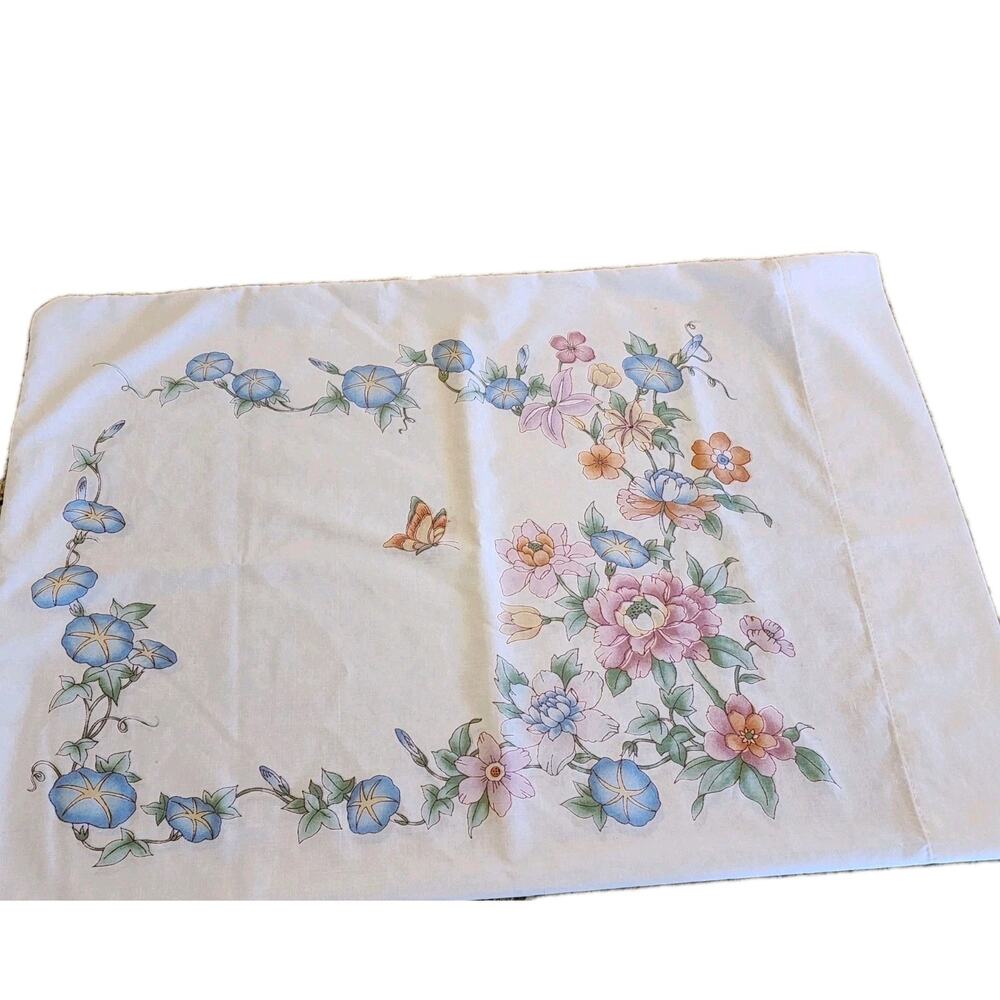 vtg Springmaid Morning Glory Flower Butterfly pillowcase standard USA Percale